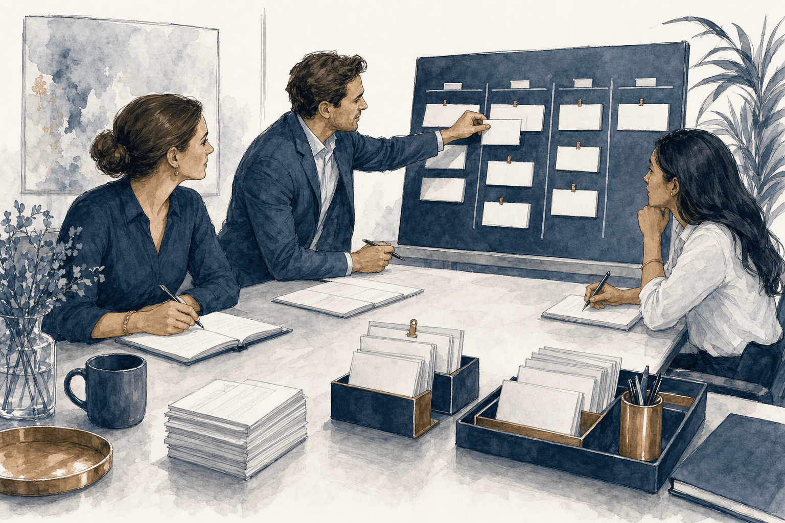 Hand-drawn service illustration of pipeline and outreach planning