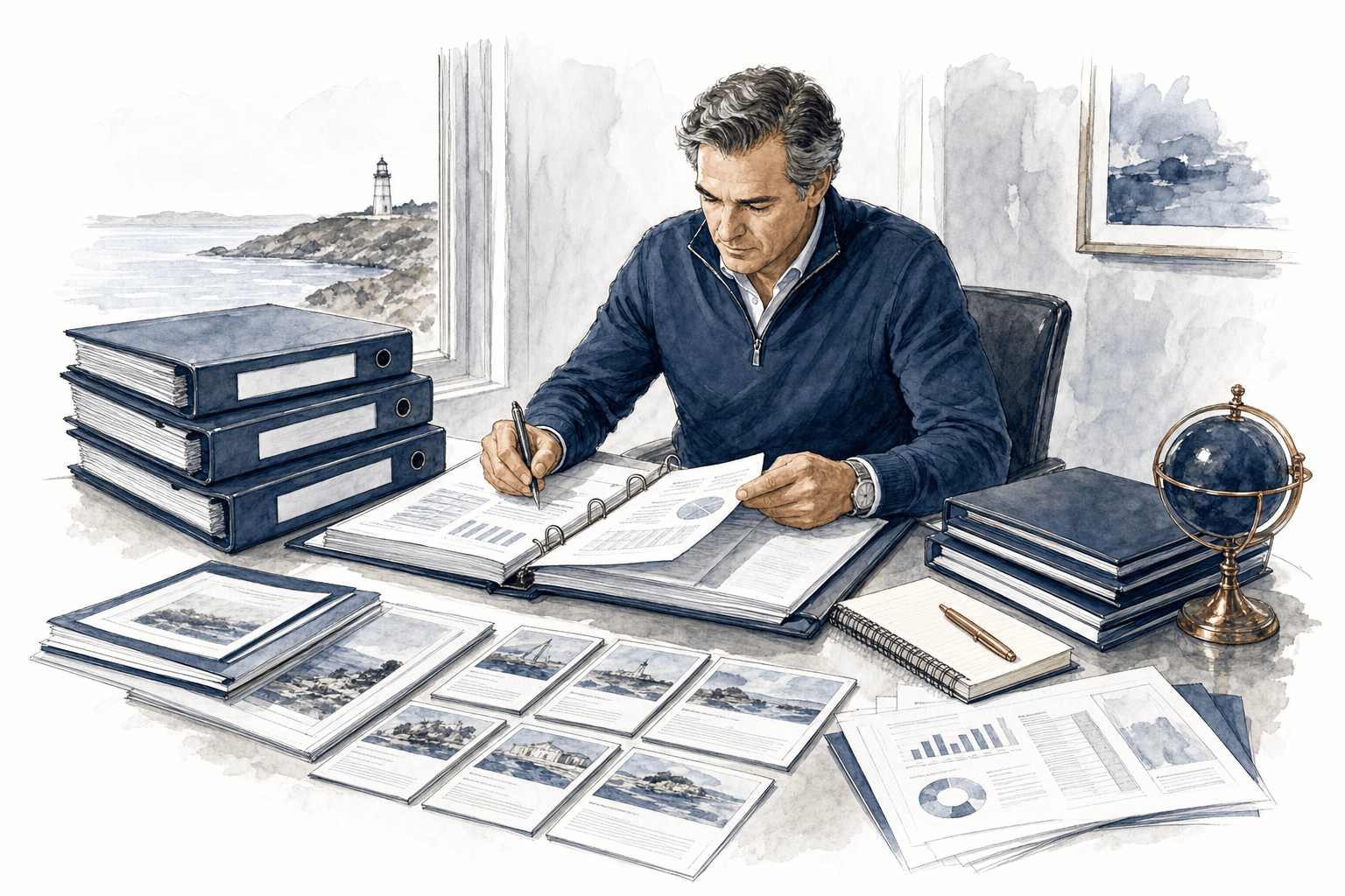 Hand-drawn service illustration of sale preparation and company proof