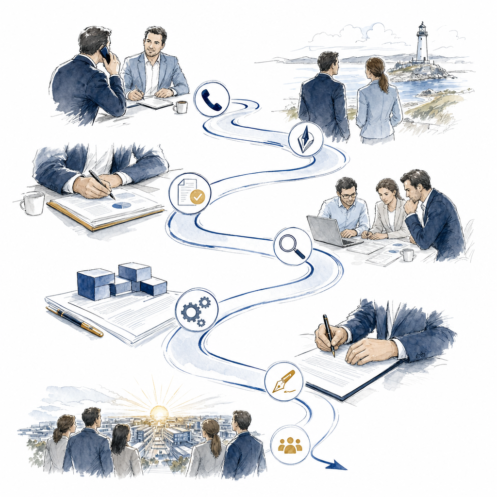 Hand-drawn illustration of the acquisition playbook