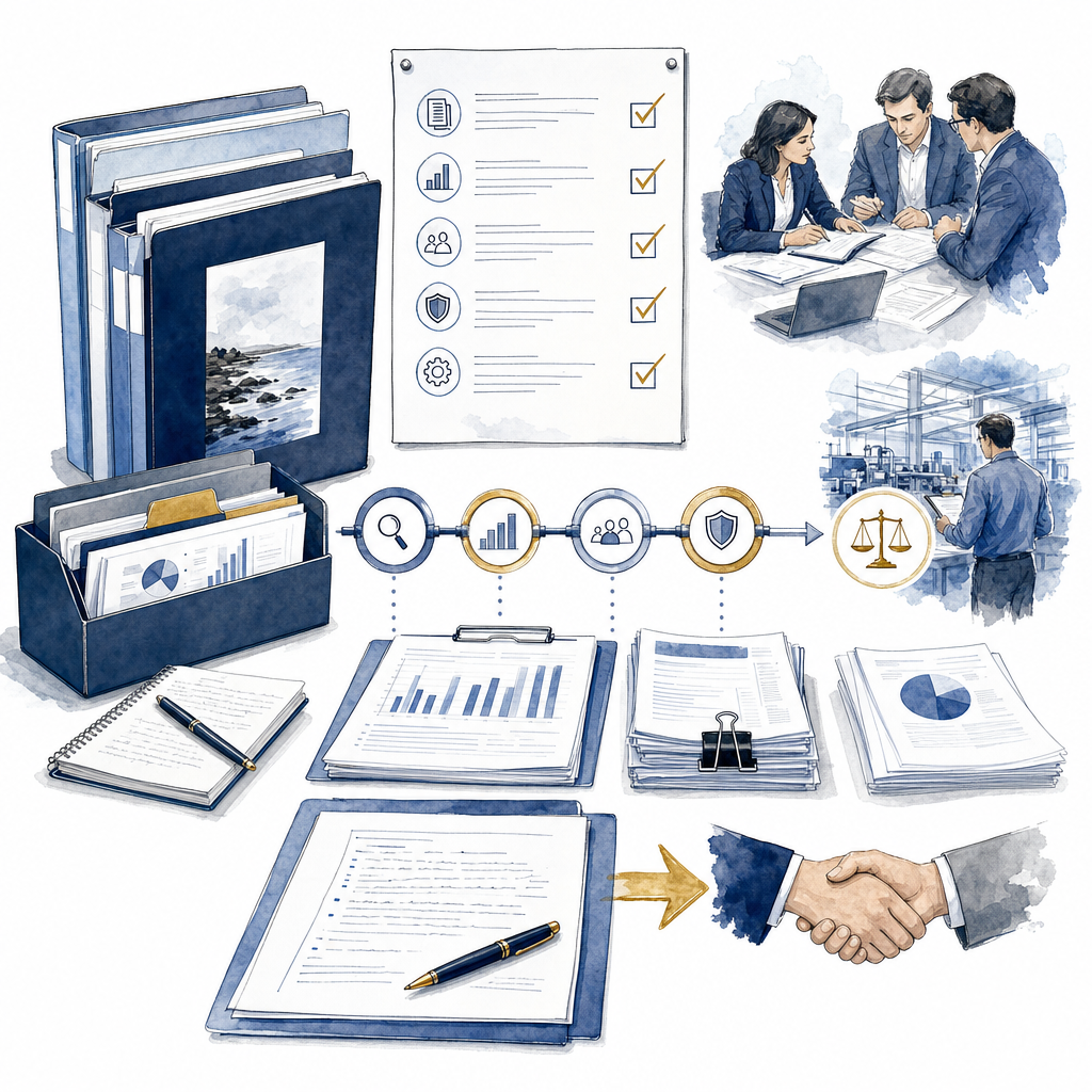 Hand-drawn illustration of a due-diligence checklist