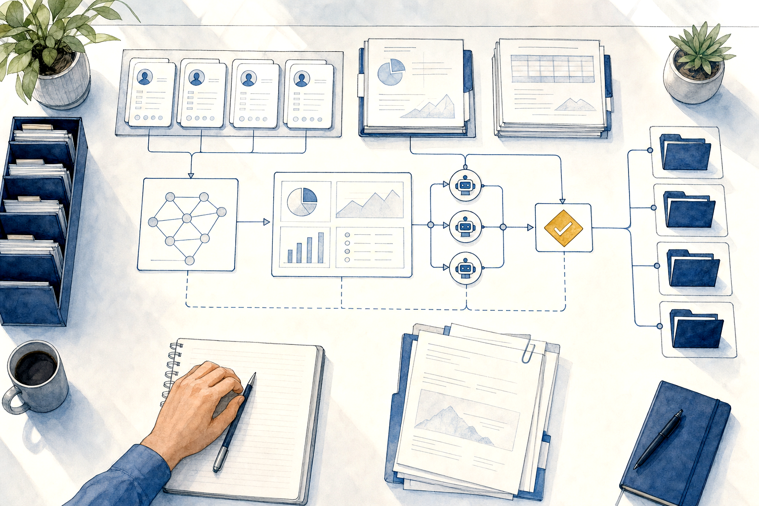 Hand-drawn technology and systems motif
