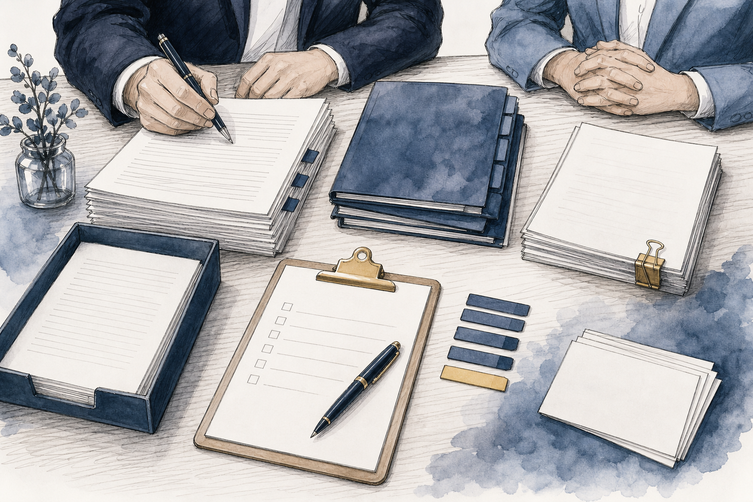 Hand-drawn illustration for the acquisition module, Purchase agreement and close