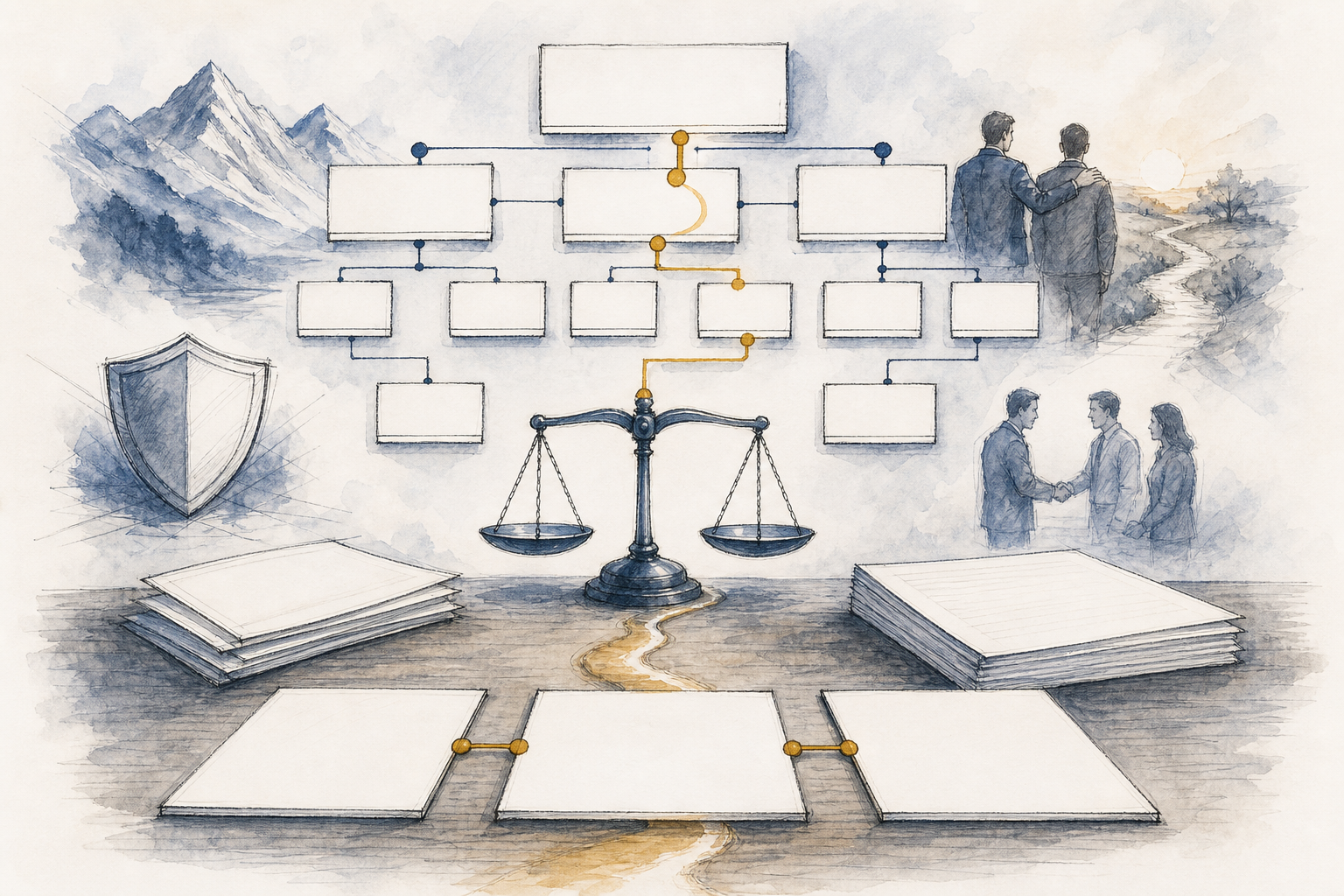 Hand-drawn illustration for the acquisition module, Deal structuring