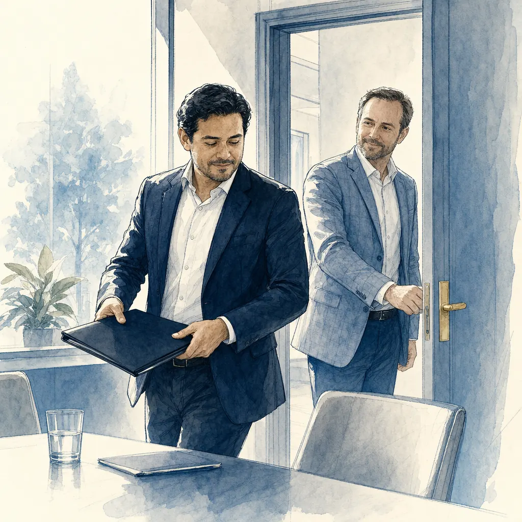 Hand-drawn confidential M&A file with protected business records and stakeholder routes