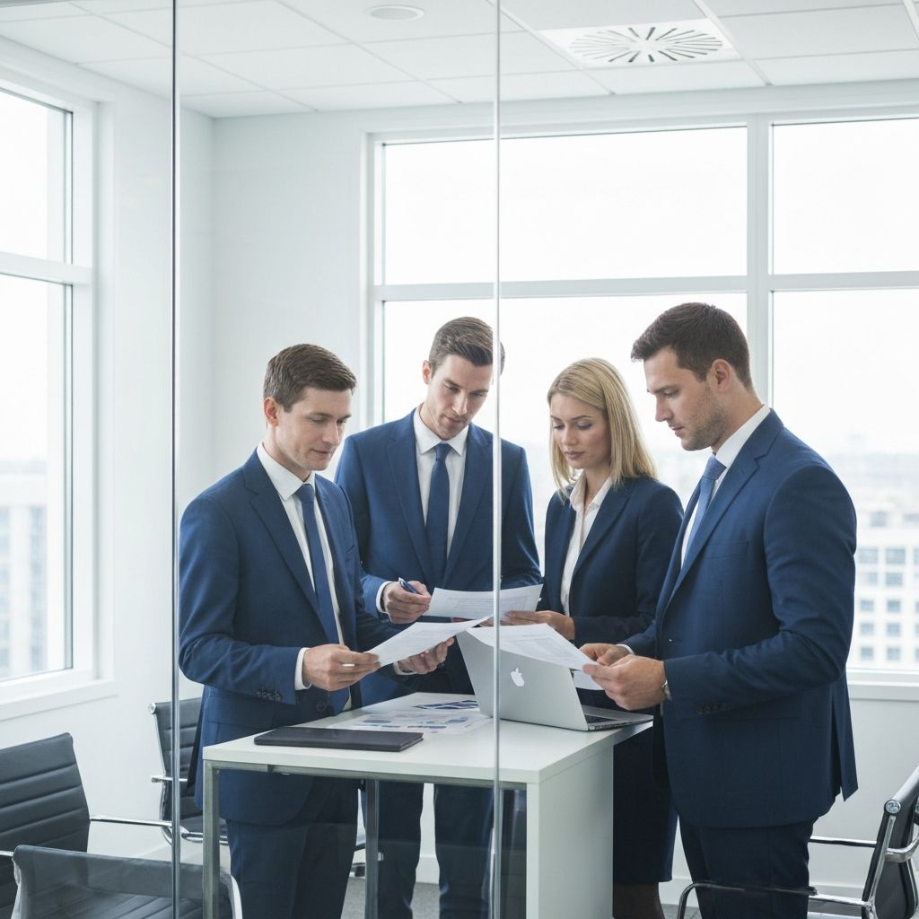 Business professionals collaborating on growth strategy